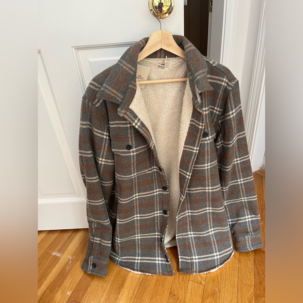 Men’s Faherty Sherpa Lined Plaid Shirt (size large)